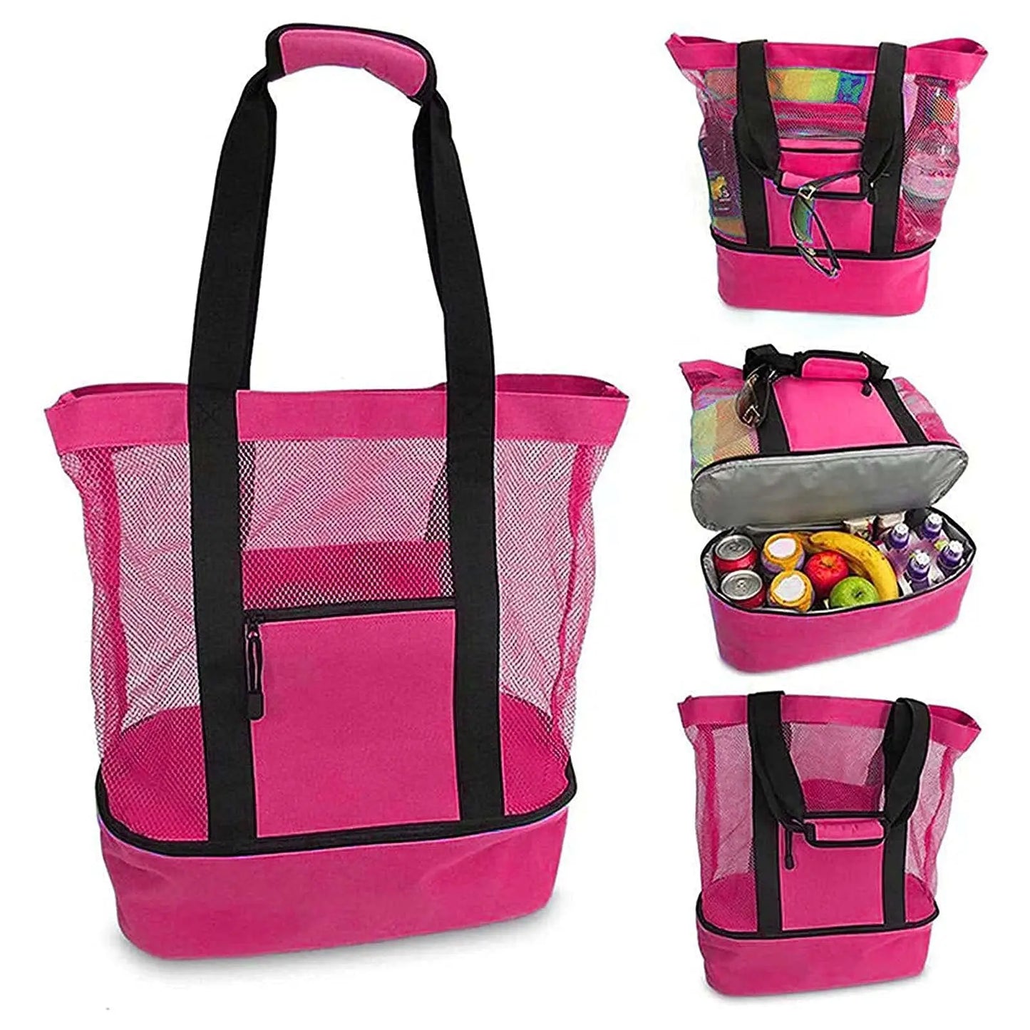 Waterproof Double-Layer Beach Tote Bag - Large Capacity Mesh Swimming Storage Bag with Heat Preservation for Women