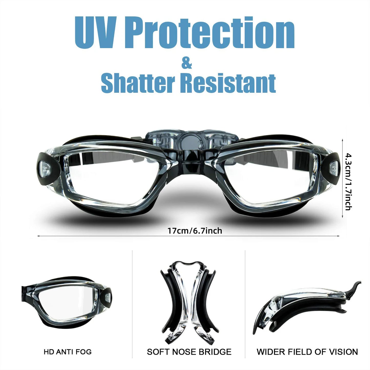 Professional Waterproof Swim Eyewear - Anti-fog 100% UV Protection - No Leaking - For Adult Men Women Youth