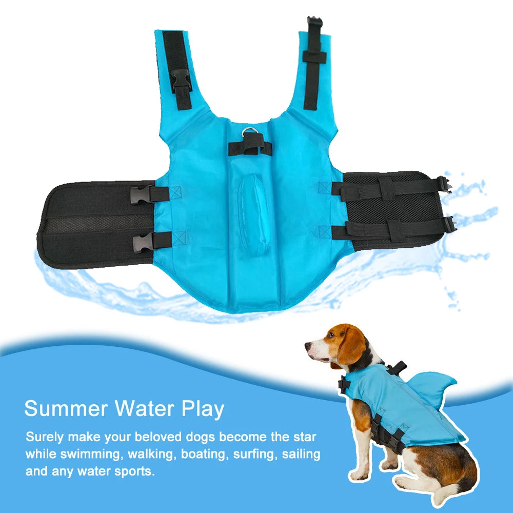 Enhanced Buoyancy Dog Life Jacket - Safety Swimming Vest with Handle for Small Medium Large Dogs - Shark Design Surfing Gear