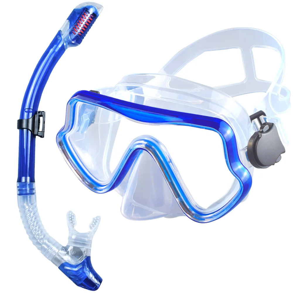 Professional Adult Diving Mask & Snorkel Kit - Tempered Glass Panoramic Swimming Goggles with Training Snorkel Gear
