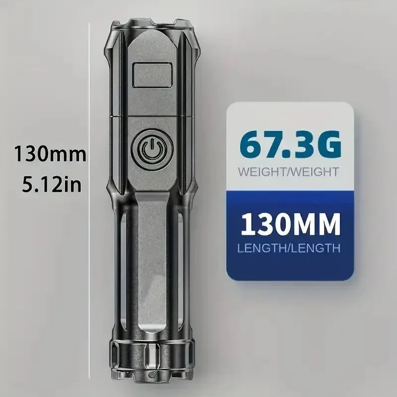 Powerful LED Flashlight Telescopic Zoom Tactical Torch USB Charging Spotlight 4 Lighting Mode Long-Range Outdoor Flashlight