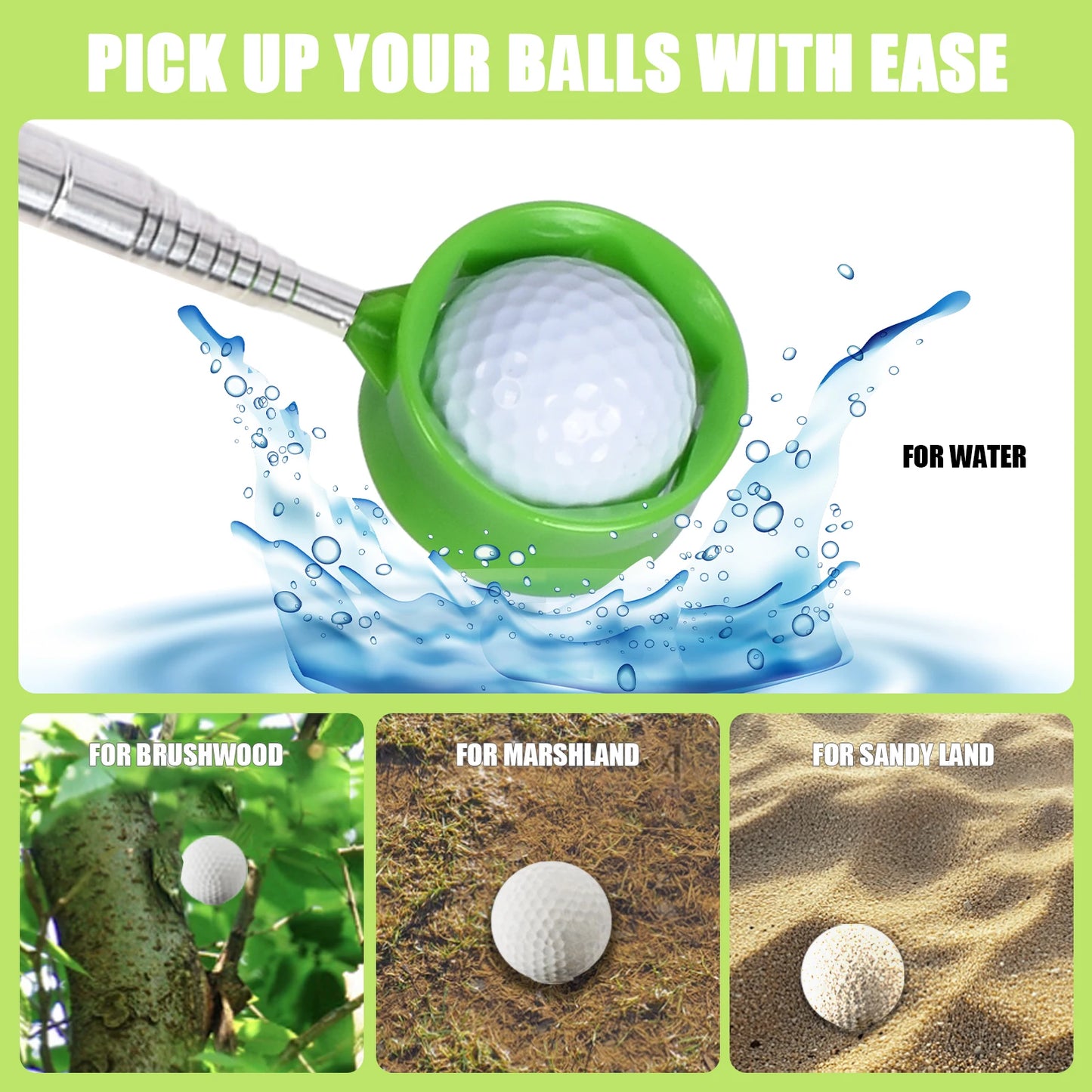 Lightweight Stainless Steel Golf Ball Picker - Retractable Finder with Easy Handle, Perfect Golf Gift