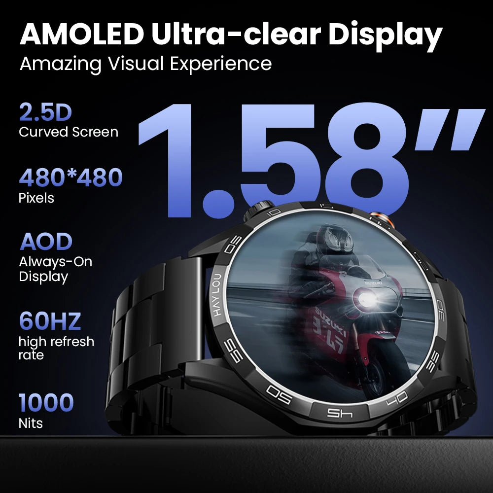 HAYLOU Solar 5 Voice Calling Smartwatch - 1.58" AMOLED Display, 60Hz Refresh Rate, 24H Health Monitoring, Sports Smartwatch for Men