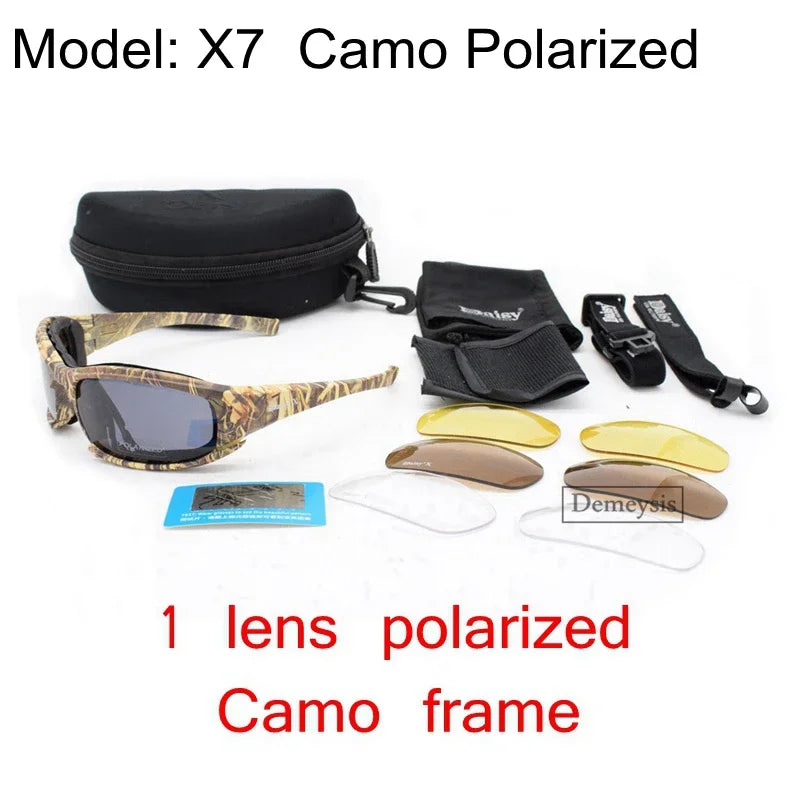 Tactical Polarized Sports Sunglasses - 4 Interchangeable Lenses Set with Original Box - Men's Shooting & Hiking Eyewear
