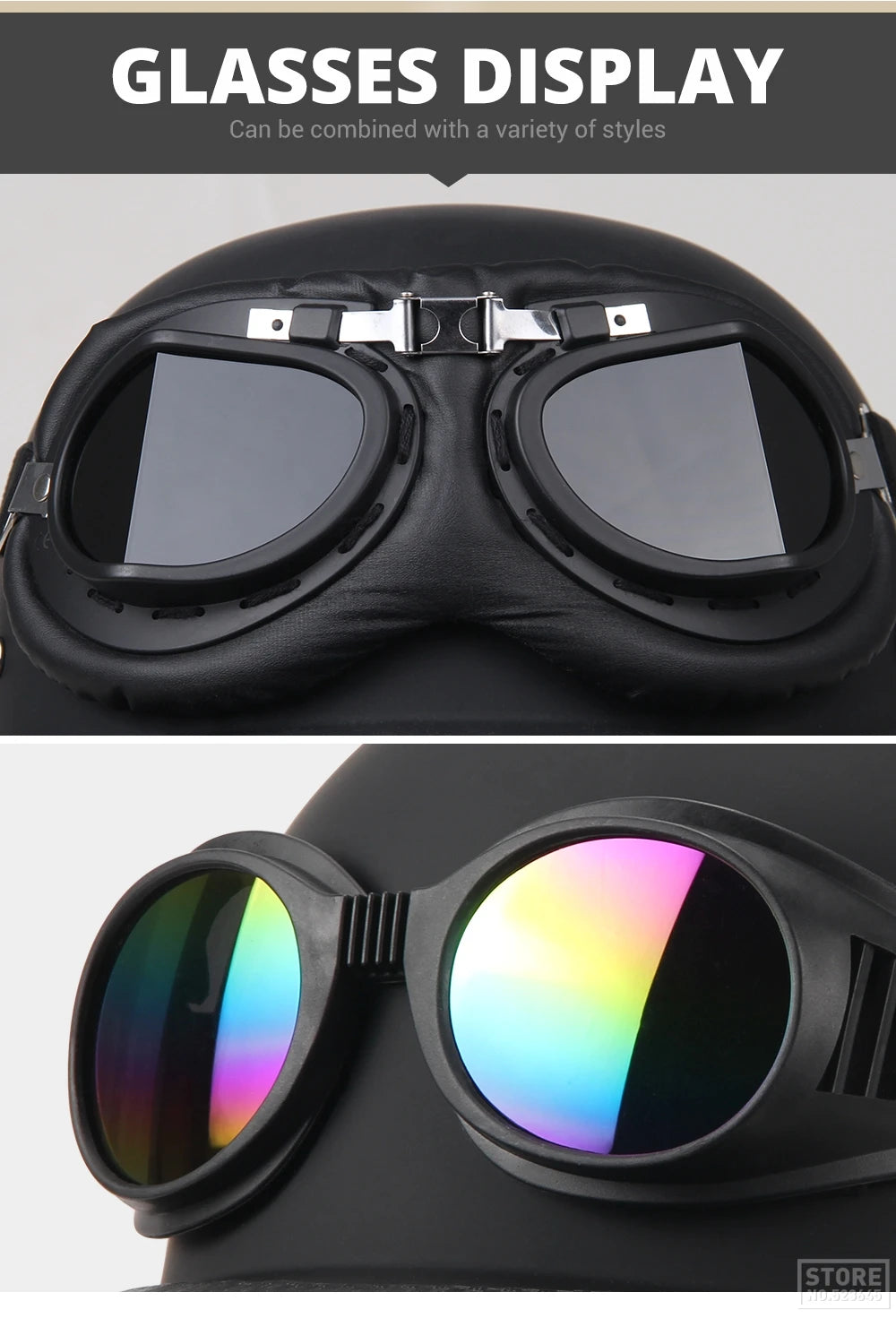 DOT Certified German Leather Vintage Half Helmet - Open Face Motorcycle Helmet for Biker Pilot (S-XXL)