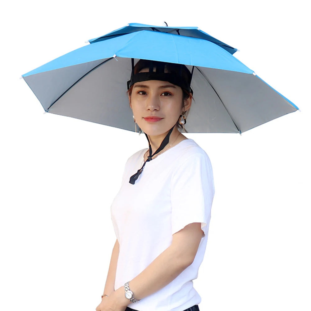 Foldable Umbrella Hat - Waterproof Hands-Free Rain & Sun Protection for Fishing, Camping & Beach (55-95CM Adjustable)