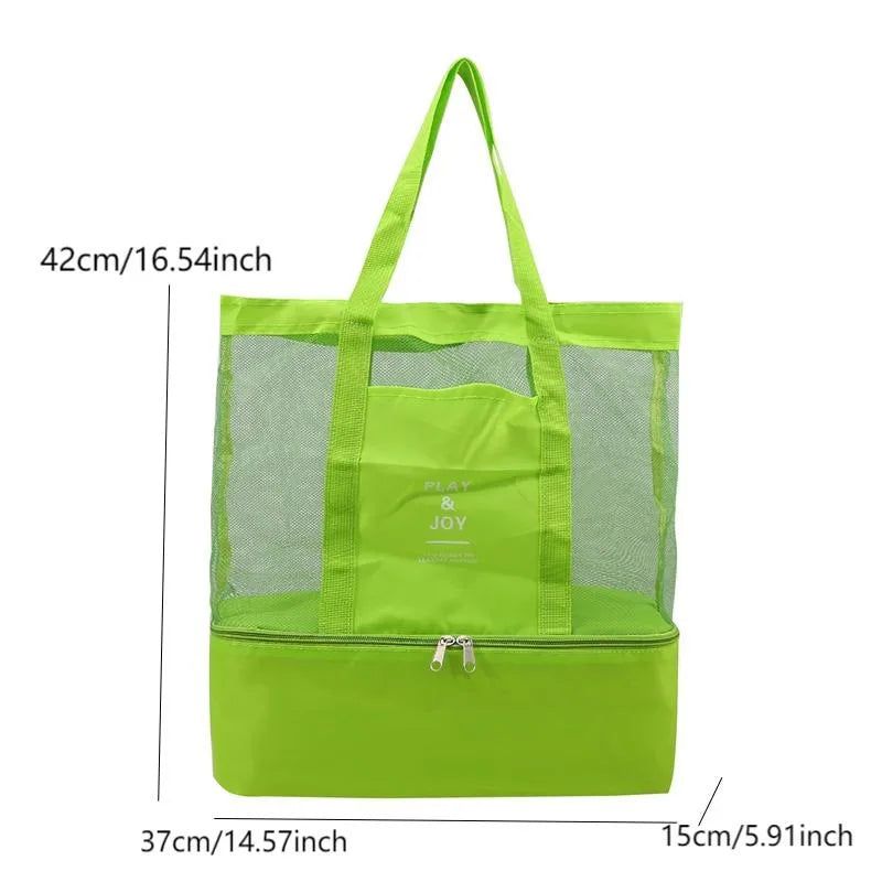 Waterproof Double-Layer Beach Tote Bag - Large Capacity Mesh Swimming Storage Bag with Heat Preservation for Women