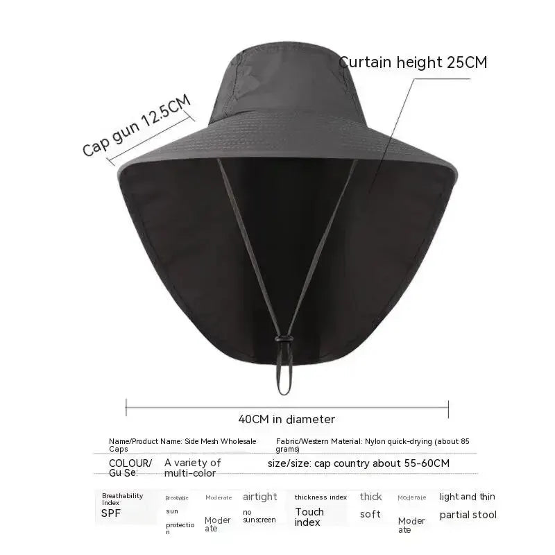 Unisex Wide Brim Safari Hat with Cooling Neck Flap - Sun Protection Baseball Cap for Outdoor Hiking and Fishing