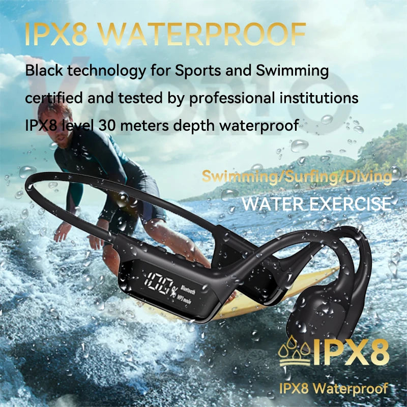 Waterproof Bone Conduction Headphones - Bluetooth 5.4 Wireless Earphones with 32GB MP3 Player for Swimming & Sports (IPX8 Rated)