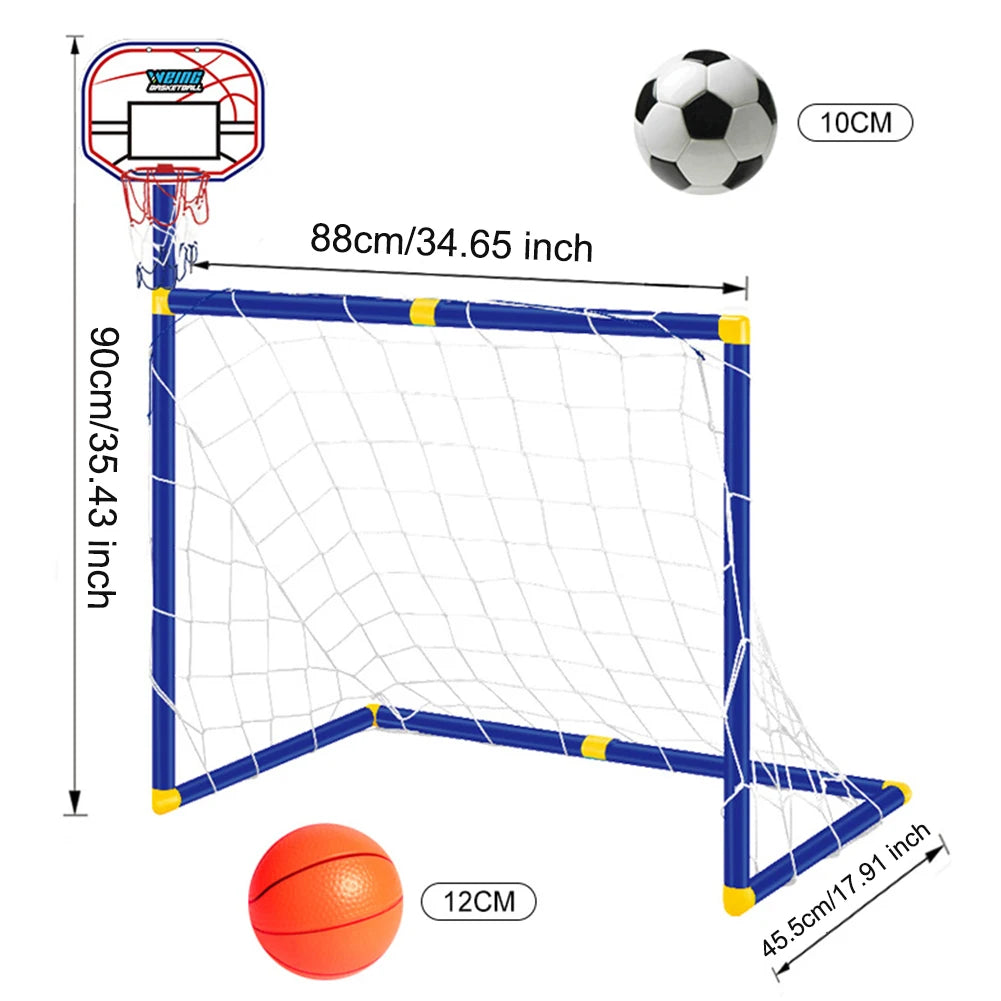 Football Goal Soccer Door Gate Post Set Football Goal Fun Games Toys with Basketball Stand Football Goal