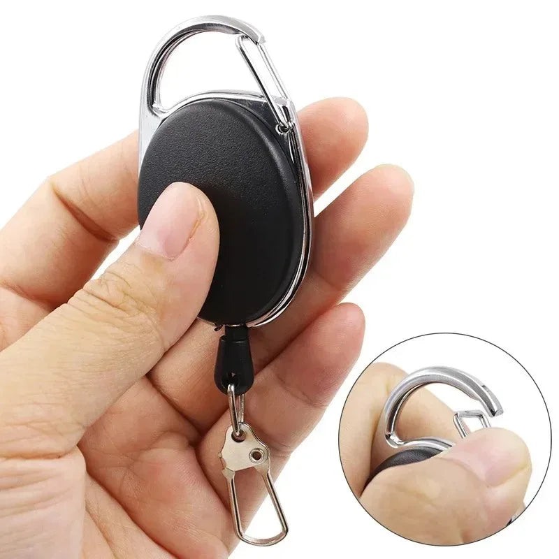 Retractable Badge Holder with Keychain - ID Card Holder with Backpack Clip, Lanyard & Hiking Buckle Key Ring Tool