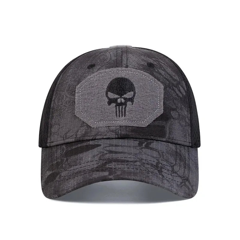 Adjustable Baseball Cap with Skull Embroidery Patch - 2025 Breathable Outdoor Sunscreen Hat for Spring & Autumn