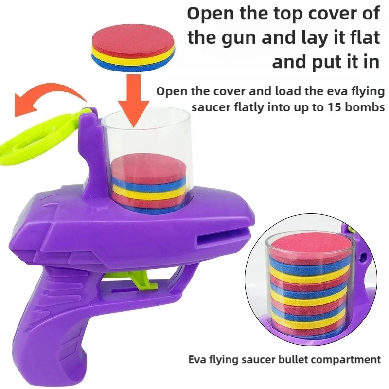 Kids Outdoor Game Foam Disc Gun Toy - Interactive Flying Disc Shooting Launcher for Parent-child Fun