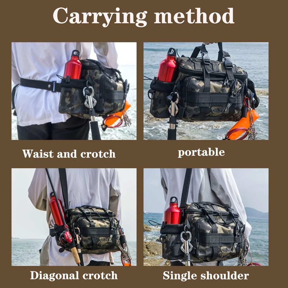 Versatile Fishing Gear Bag - Canvas Waist Pack with Crossbody & Shoulder Straps, Multi-Purpose Travel Sports Bag