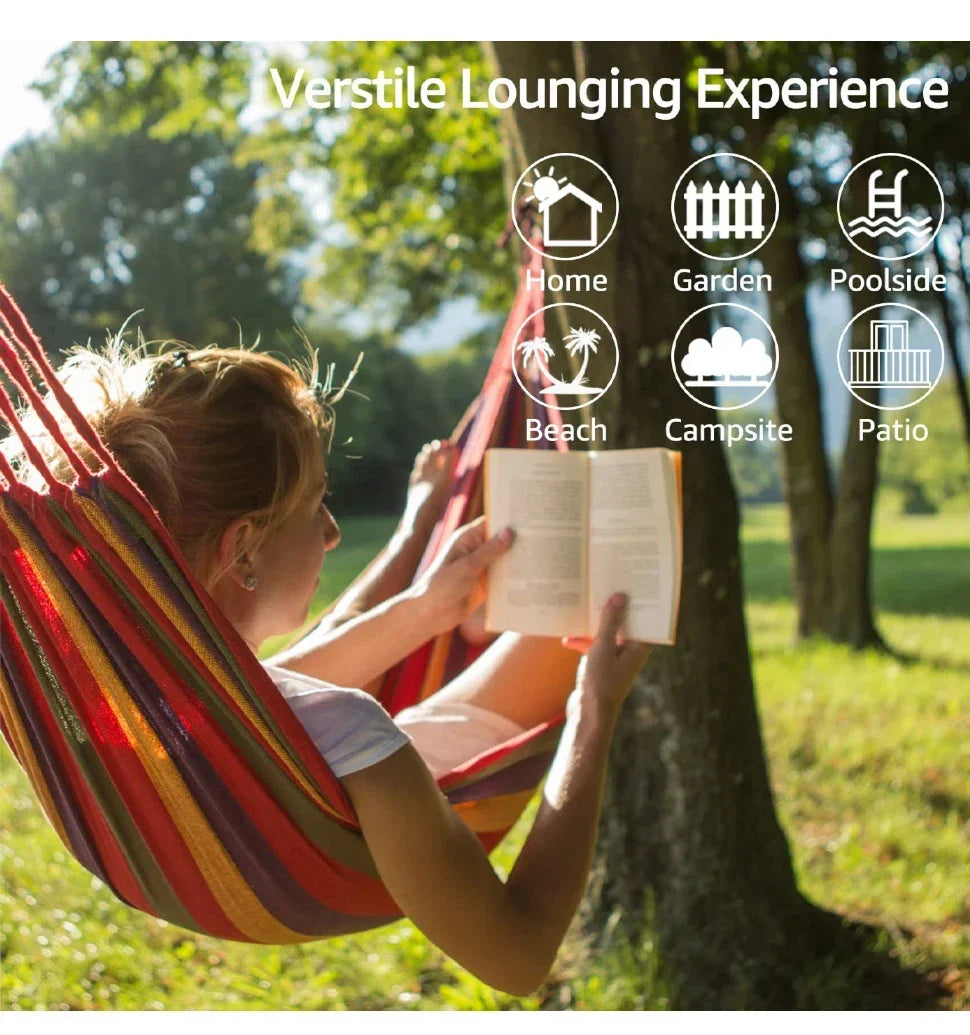 Canvas Outdoor Hammock - Heavy Duty Camping Swing with Tree Ropes - 200kg Weight Capacity - Ideal for Garden, Patio & Backyard