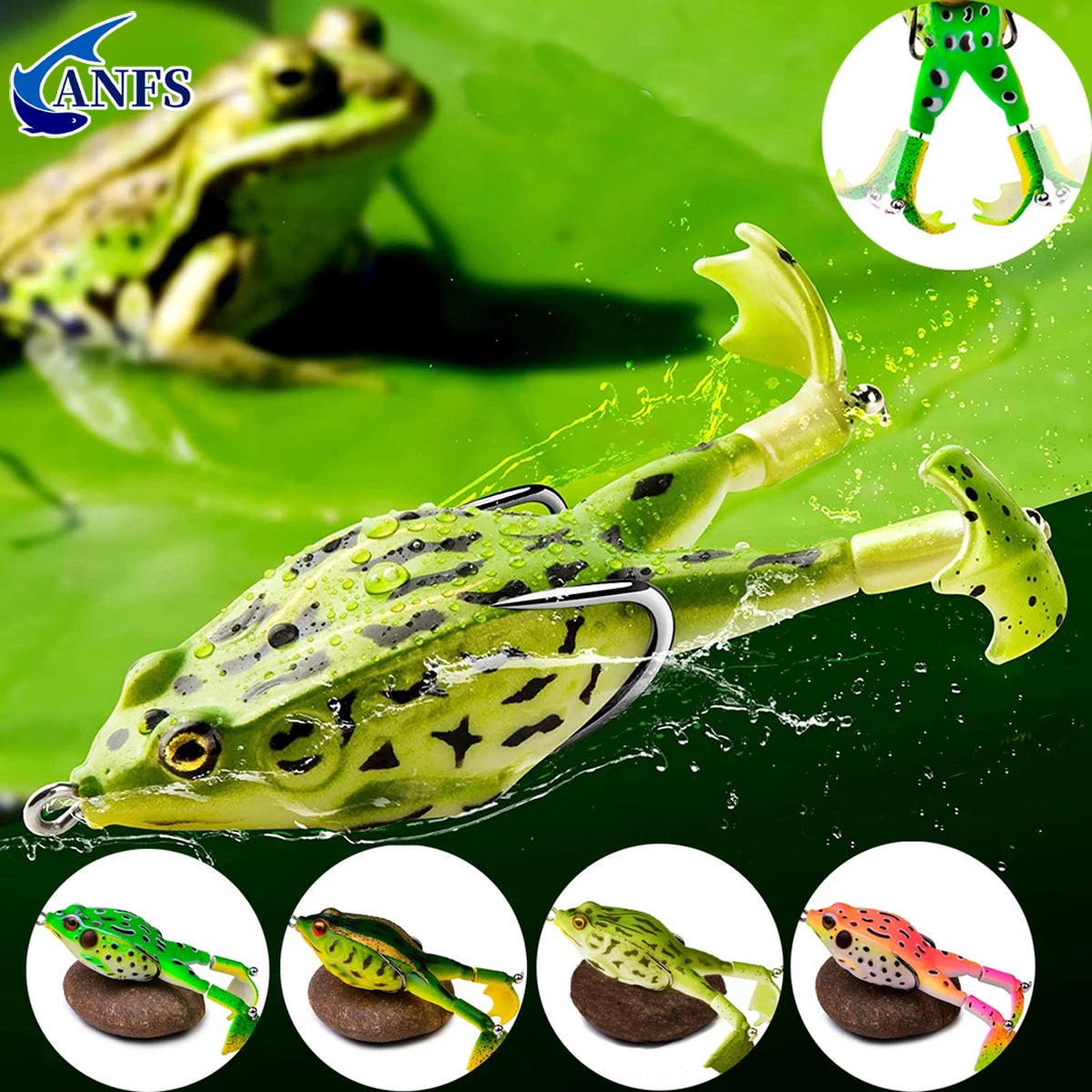 Topwater Bass Fishing Lure - Soft Frog with Double Propeller Legs - Freshwater Bait for Bass, Snakehead & Pike