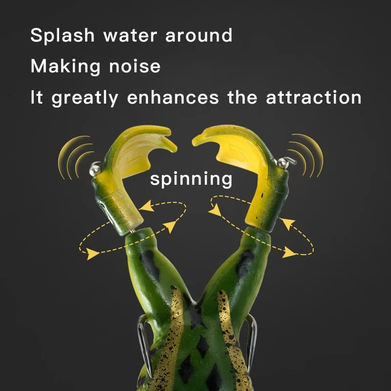 Topwater Bass Fishing Lure - Soft Frog with Double Propeller Legs - Freshwater Bait for Bass, Snakehead & Pike