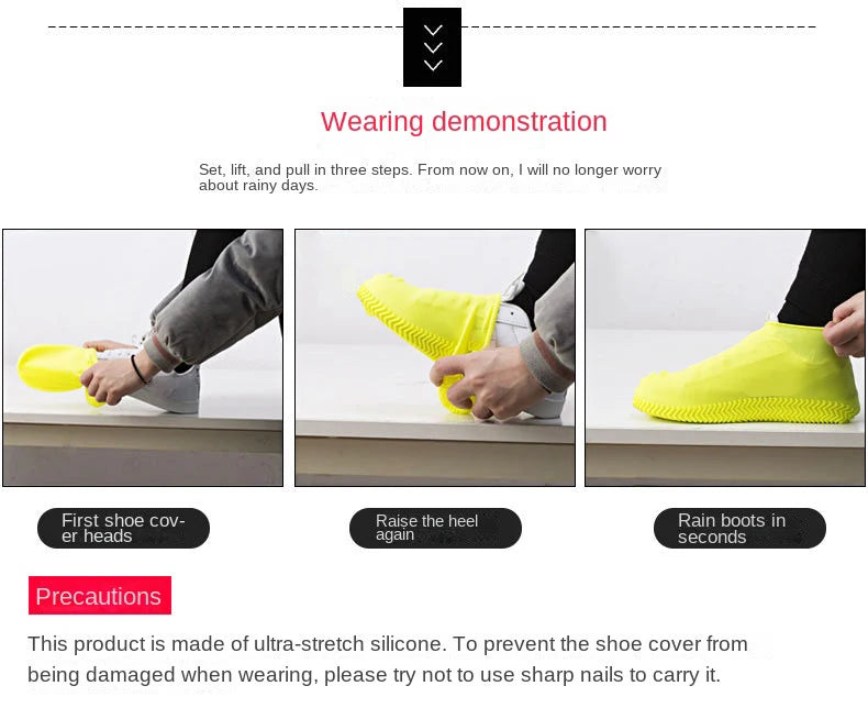 Waterproof Silicone Shoe Covers - 2 Pack Non-Slip High Elastic Wear-Resistant Unisex Rain Boot Covers for Outdoor Rainy Days Reusable
