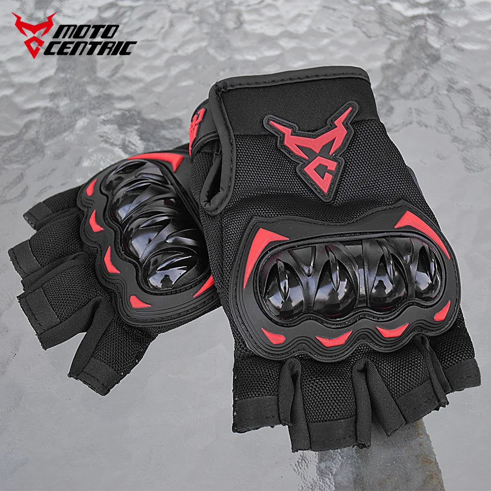 MOTOCENTRIC Half Finger Motorcycle Gloves - Breathable Summer Riding Gloves with Anti-Fall Palm Guard for ATV MTB Cycling