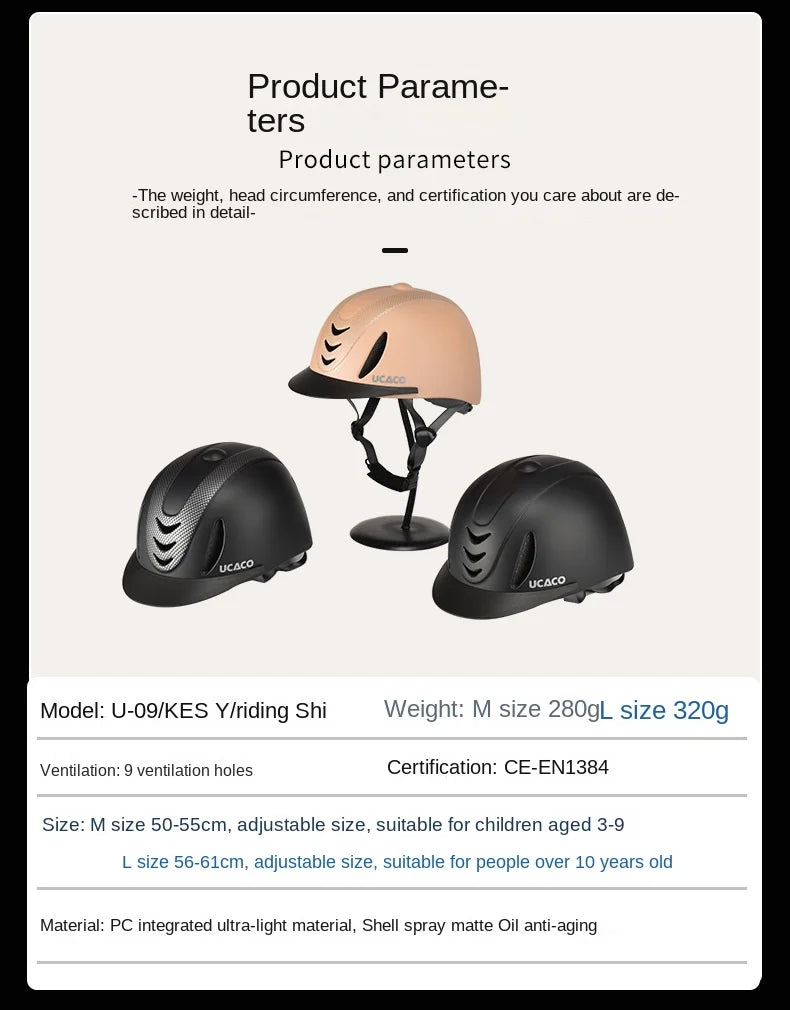 Adjustable Equestrian Riding Helmet - UltraLight Safety Hat with Removable Brim for Adults & Children (50-61cm)