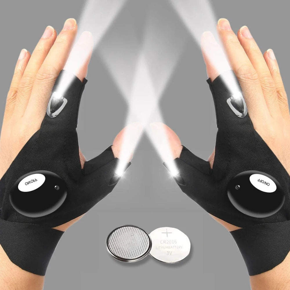 Waterproof LED Fingerless Gloves - Half Finger Flashlight Gloves for Men Women Outdoor Night Fishing Cycling Running