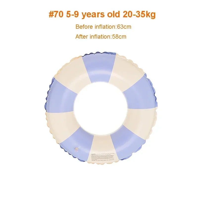 Kids PVC Striped Swimming Ring - Inflatable Floating Tube Donut for Boys & Girls Summer Pool Fun