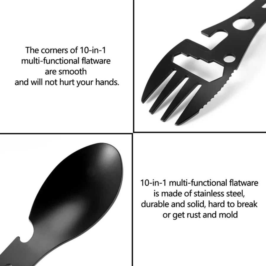 Multi-Tool Camping Utensil Set - Lightweight Fork, Spoon & Bottle Opener for Outdoor Survival