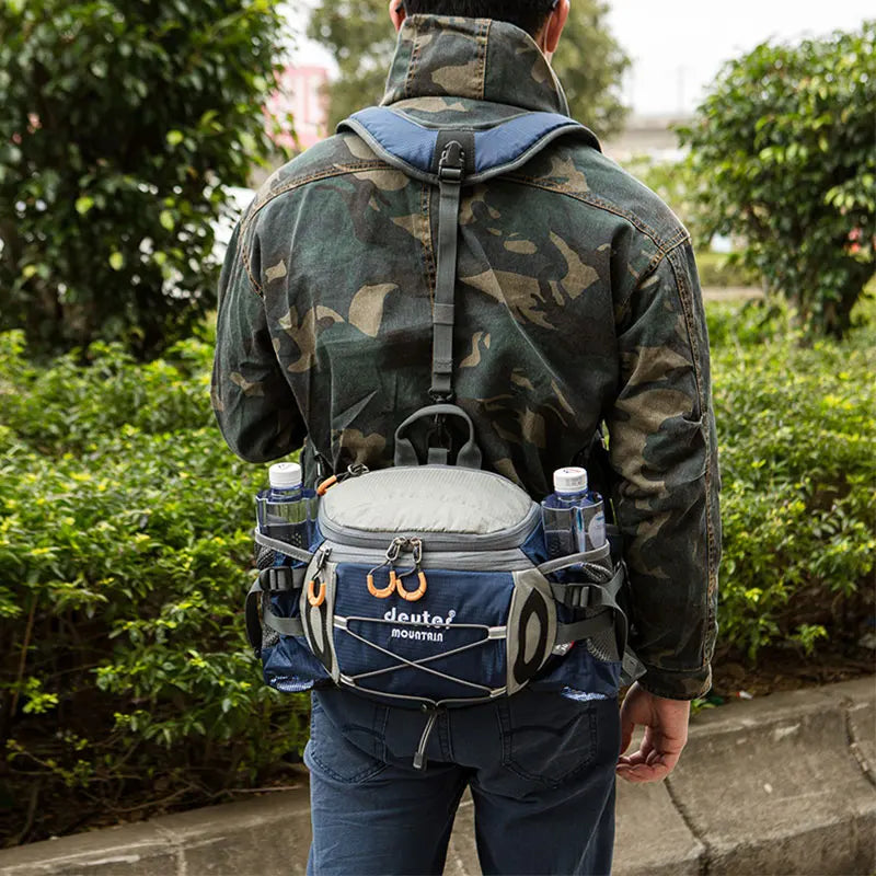 Men's Outdoor Sports Waist Bag - Multi-Purpose Hiking Backpack for Cycling, Camping, Climbing, Running with Water Bottle Holder - Bicycle Fanny Pack for Fishing