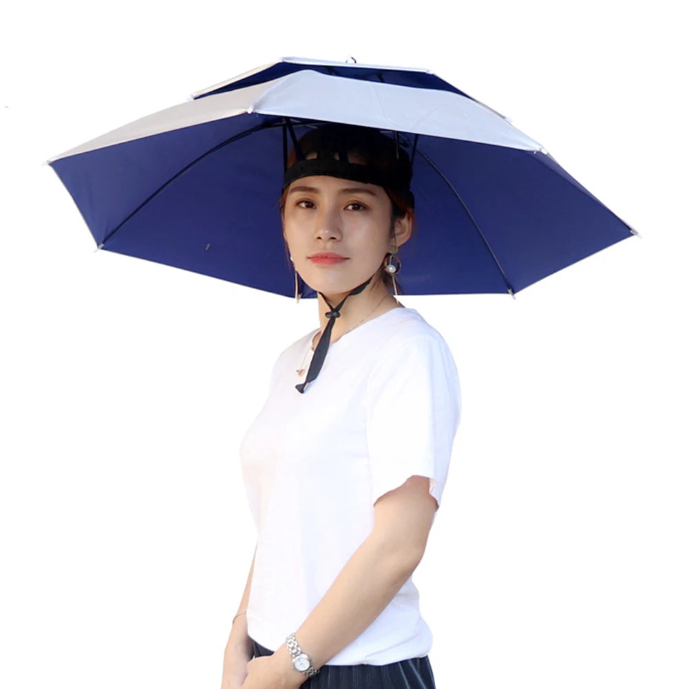 Foldable Umbrella Hat - Waterproof Hands-Free Rain & Sun Protection for Fishing, Camping & Beach (55-95CM Adjustable)