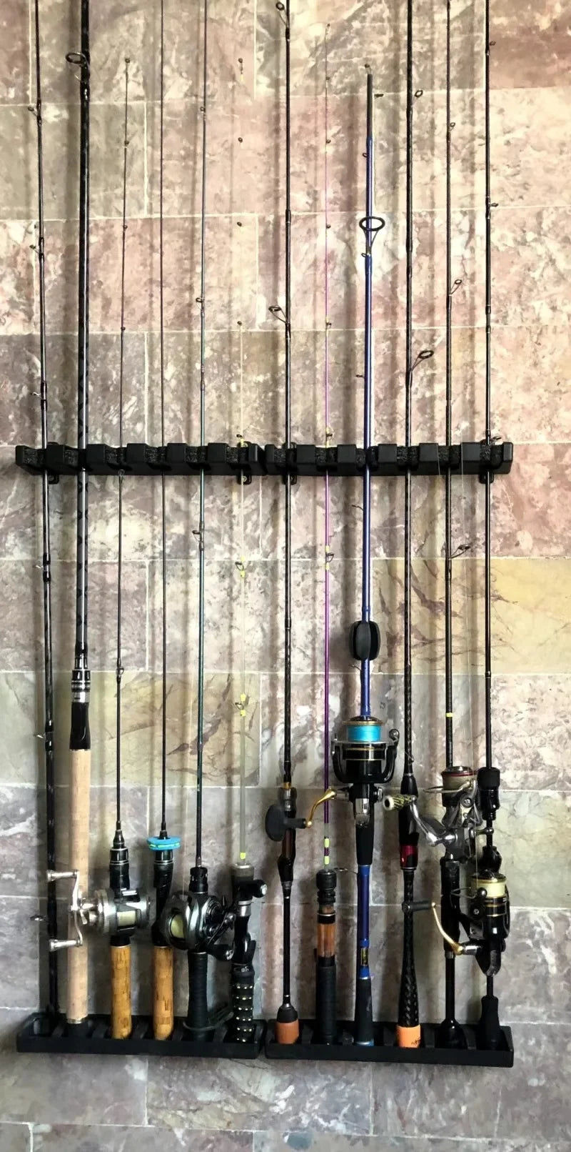 6-Hole Wall-Mounted Fishing Rod Holder - Vertical & Horizontal Display Rack