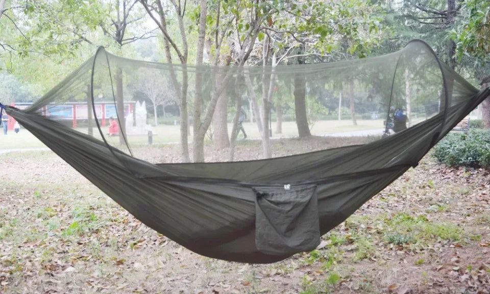 Lightweight Parachute Fabric Camping Hammock with Mosquito Net - High Strength Hanging Bed 250x120cm