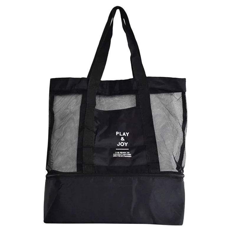 Waterproof Double-Layer Beach Tote Bag - Large Capacity Mesh Swimming Storage Bag with Heat Preservation for Women