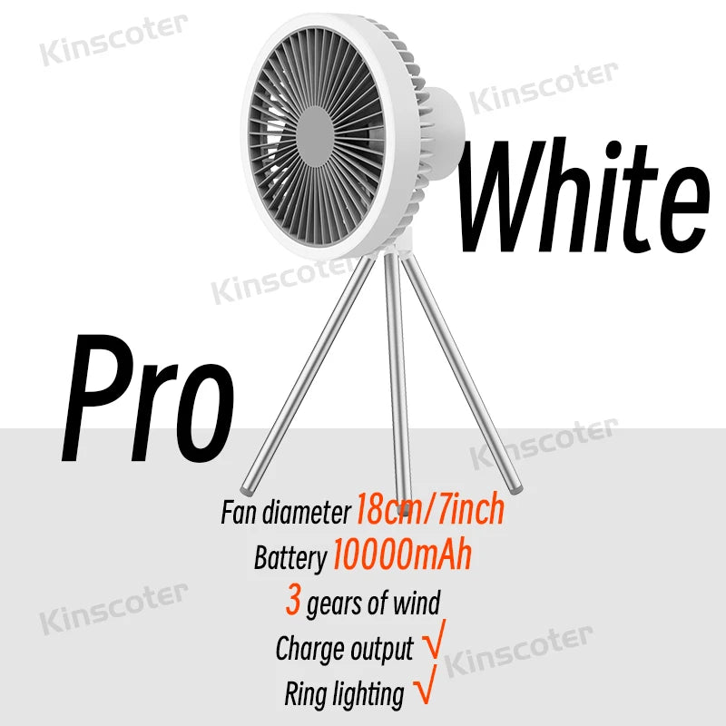 Rechargeable Camping Fan - 10000mAh Power Bank with LED Lighting | Portable Desktop & Wireless Ceiling Electric Circulator Fan