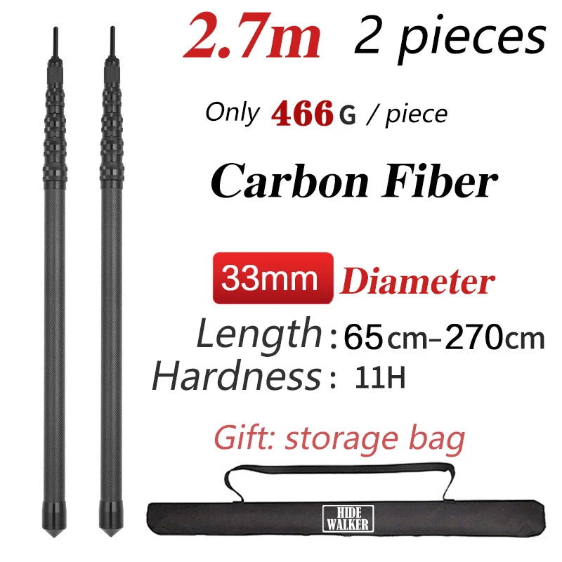 Ultralight Carbon Fiber Telescopic Tarp Pole - Adjustable Camping Tent Pole (2.4m-3m Lightweight)