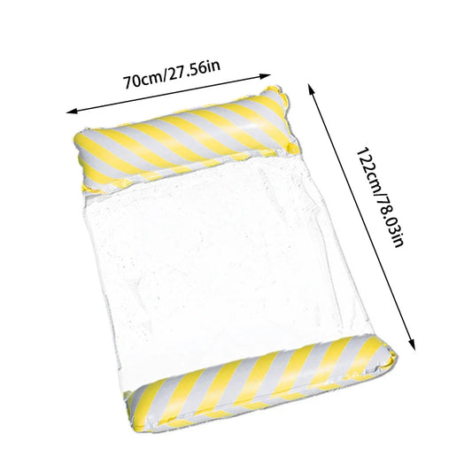 Striped Inflatable Pool Float Chair - Foldable Beach Lounge with Mesh Backrest for Swimming and Leisure