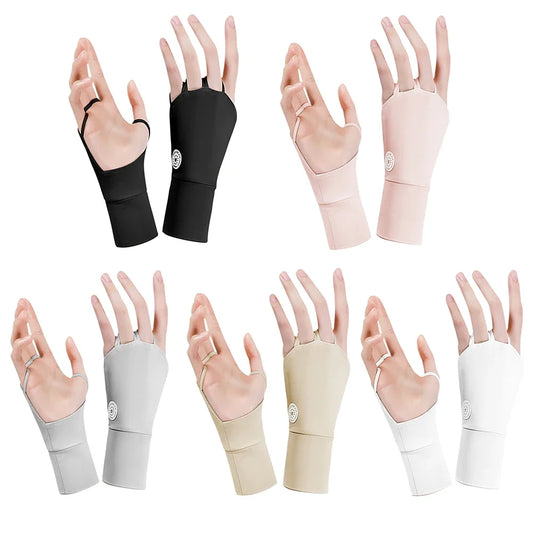 Women's Half-Finger Golf Gloves - UV Protection Ice Silk with Breathable Hollow Palm Design for Outdoor Sports