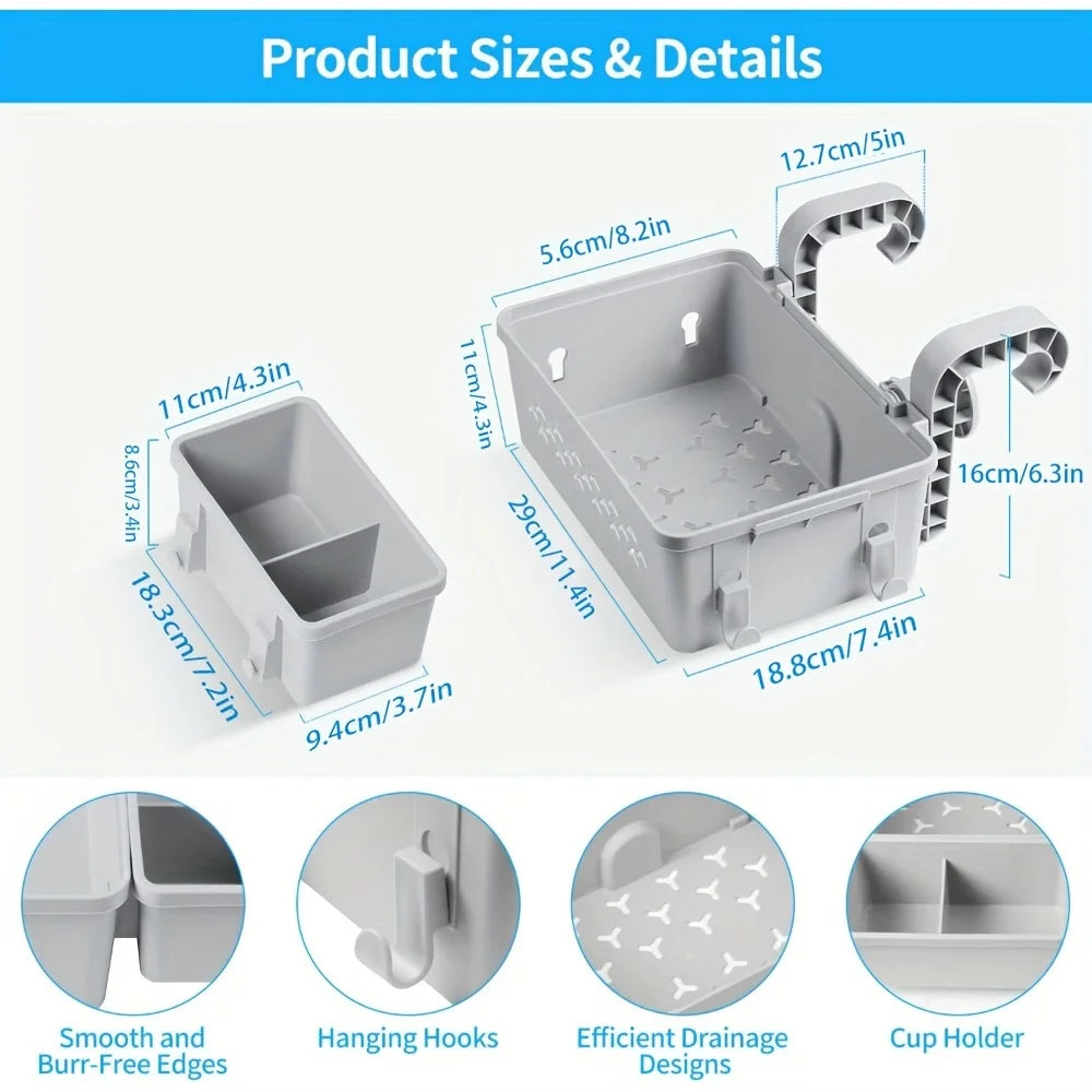 Premium Pool Storage Basket with Cup Holder - Heavy-Duty Plastic Organizer for Above Ground Pools & Outdoor Swimming