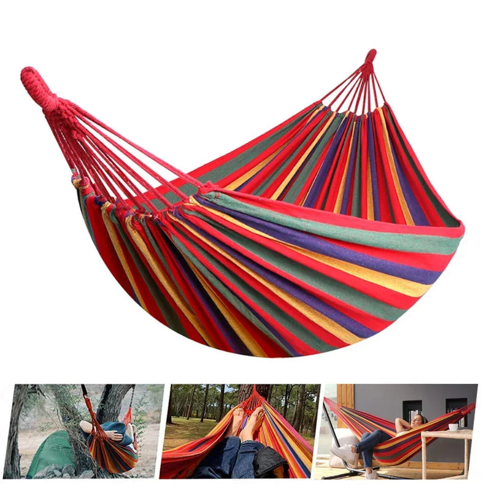 Canvas Outdoor Hammock - Heavy Duty Camping Swing with Tree Ropes - 200kg Weight Capacity - Ideal for Garden, Patio & Backyard