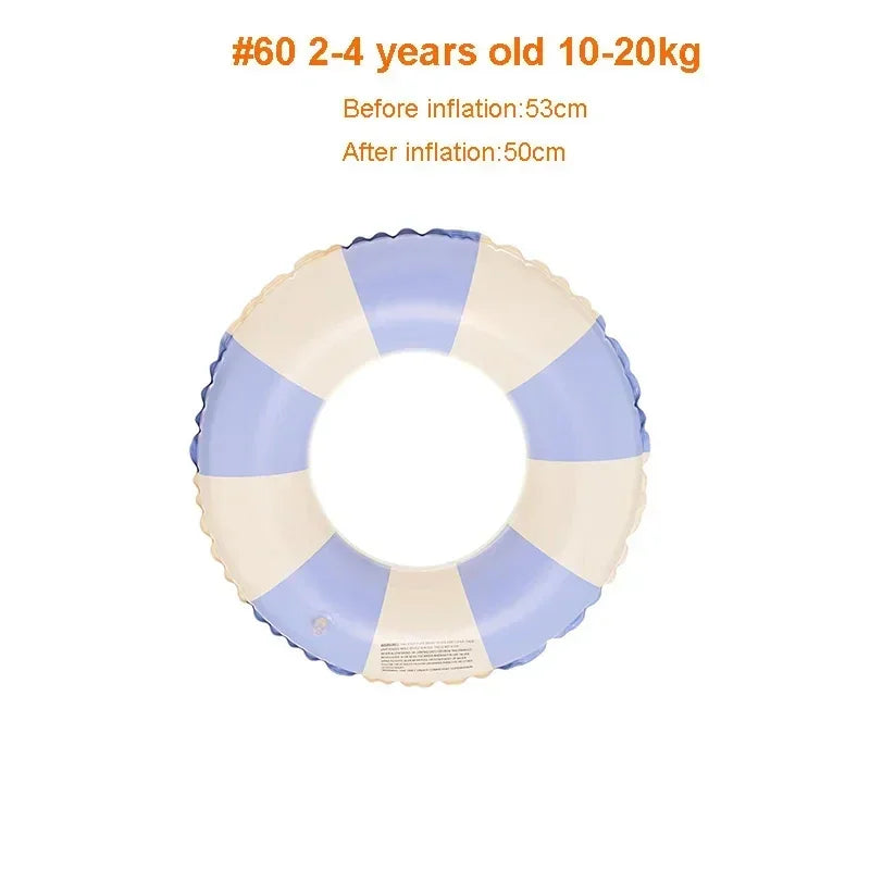 Kids PVC Striped Swimming Ring - Inflatable Floating Tube Donut for Boys & Girls Summer Pool Fun