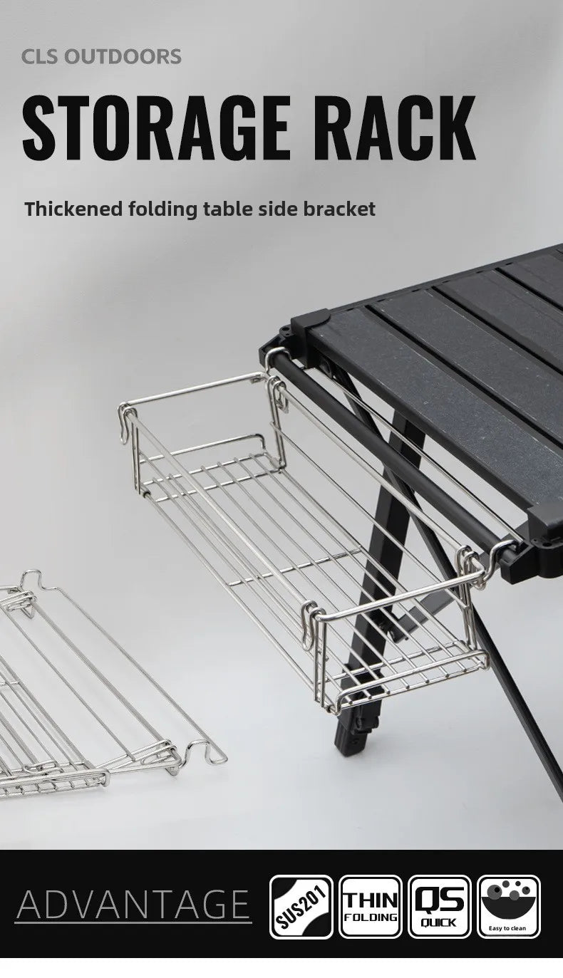 Folding Aluminum Table Extension Rack - IGT Compatible Hanging Mesh Storage Basket with Side Bracket for Outdoor Tables