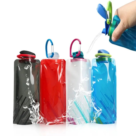 Lightweight Foldable Water Bottle 700ml - Portable Soft Camping Water Bag with Handle & Hanging Hook for Outdoor Sports