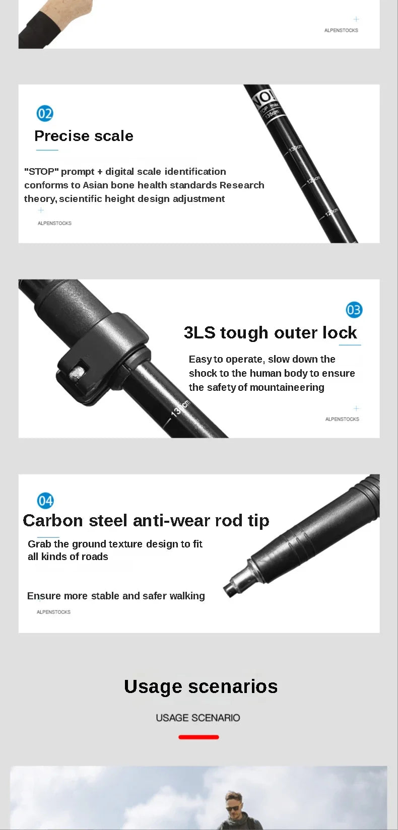 Premium Ultralight Telescopic Trekking Poles - 2PCS Adjustable Walking Sticks with Quick Lock System for Hiking