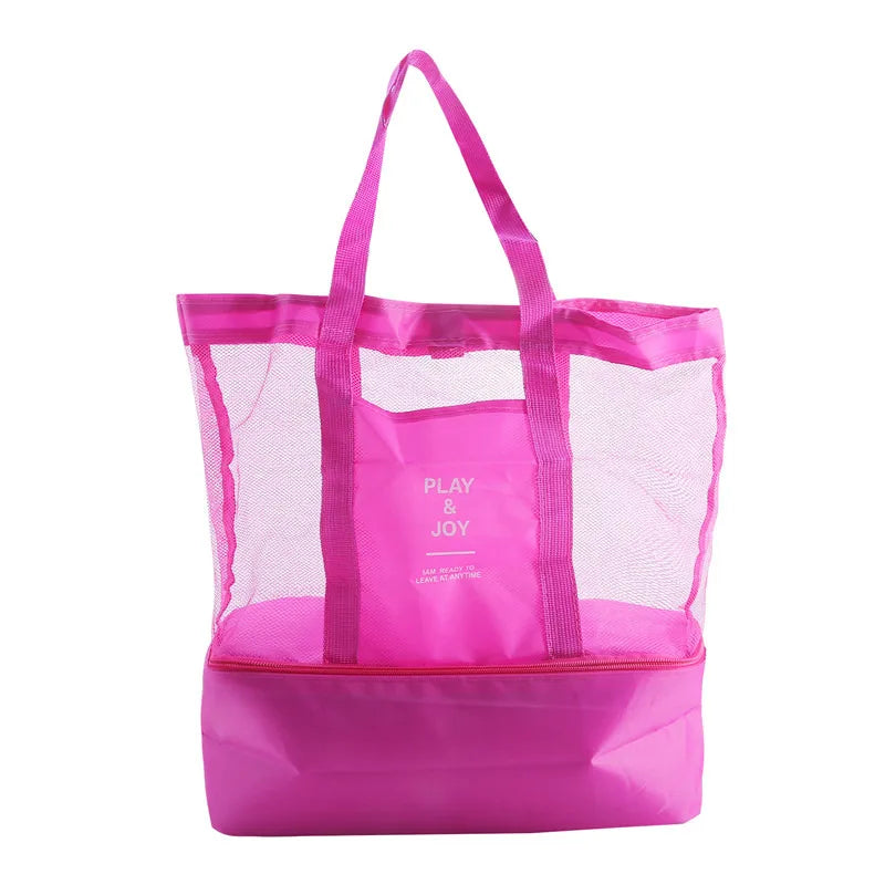 Waterproof Double-Layer Beach Tote Bag - Large Capacity Mesh Swimming Storage Bag with Heat Preservation for Women