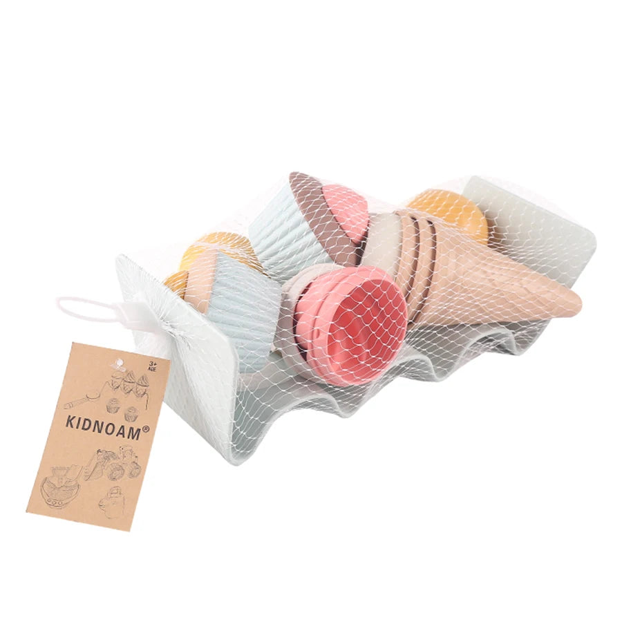 Eco-Friendly Beach Sand Toys Set - Wheat Straw Ice Cream Digging Tools for Kids Outdoor Play (Nordic Design)
