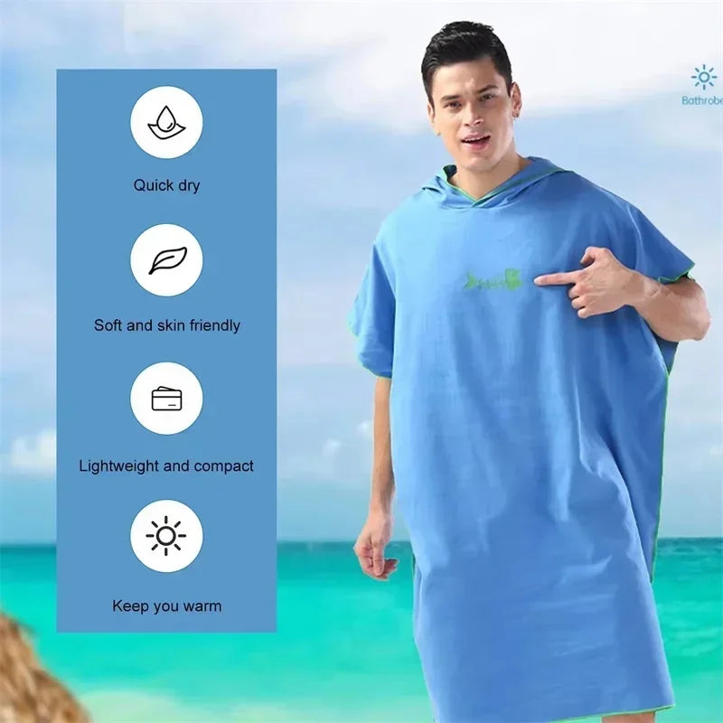 Quick Dry Microfiber Hooded Changing Robe - Beach Towel Poncho for Swimming, Travel & Sauna (Men & Women)