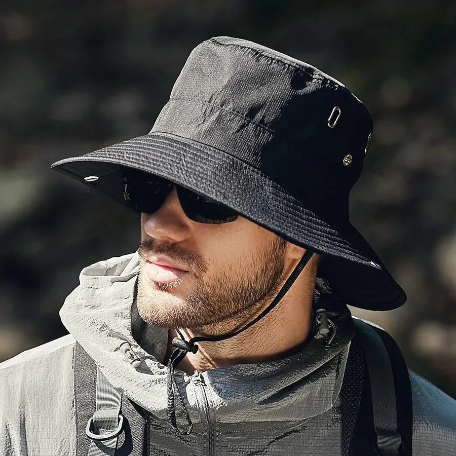 Men's Summer Fisherman Bucket Hat - Wide Brim Sun Protection Cap for Outdoor Activities