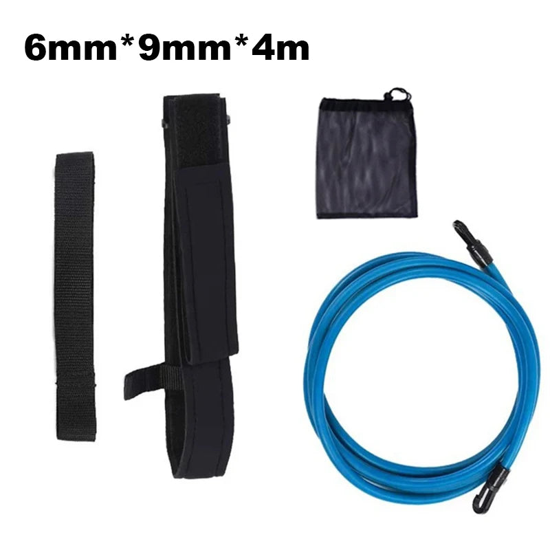 Swimming Training Resistance Belt - 4M Elastic Tether Harness with Stationary Leash for Pool Exercise and Swim Training Accessories