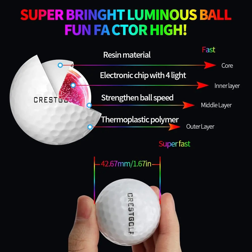 Crestgolf LED Golf Balls for Night Glow in The Dark Golf Ball with 4 Light Super Bright Six Colors Best Golf Gift for Golfers