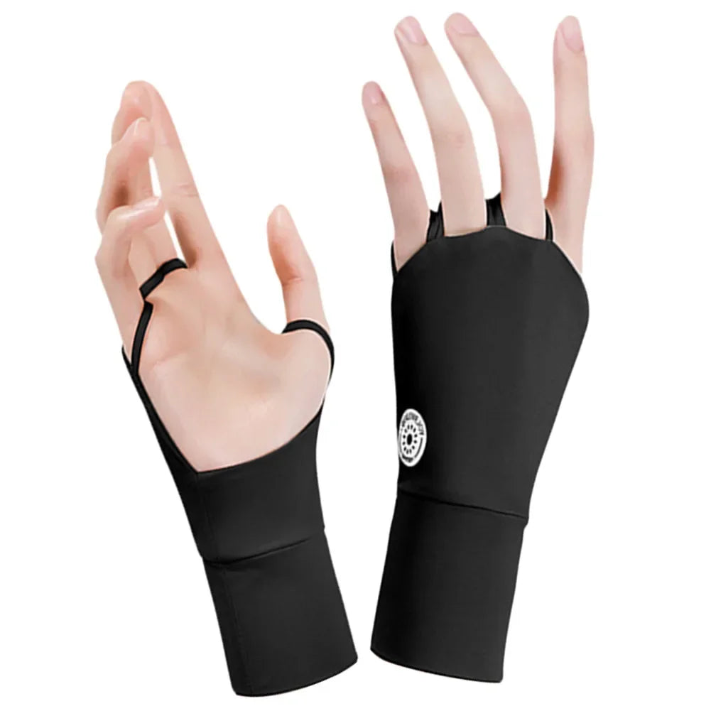 Women's Half-Finger Golf Gloves - UV Protection Ice Silk with Breathable Hollow Palm Design for Outdoor Sports