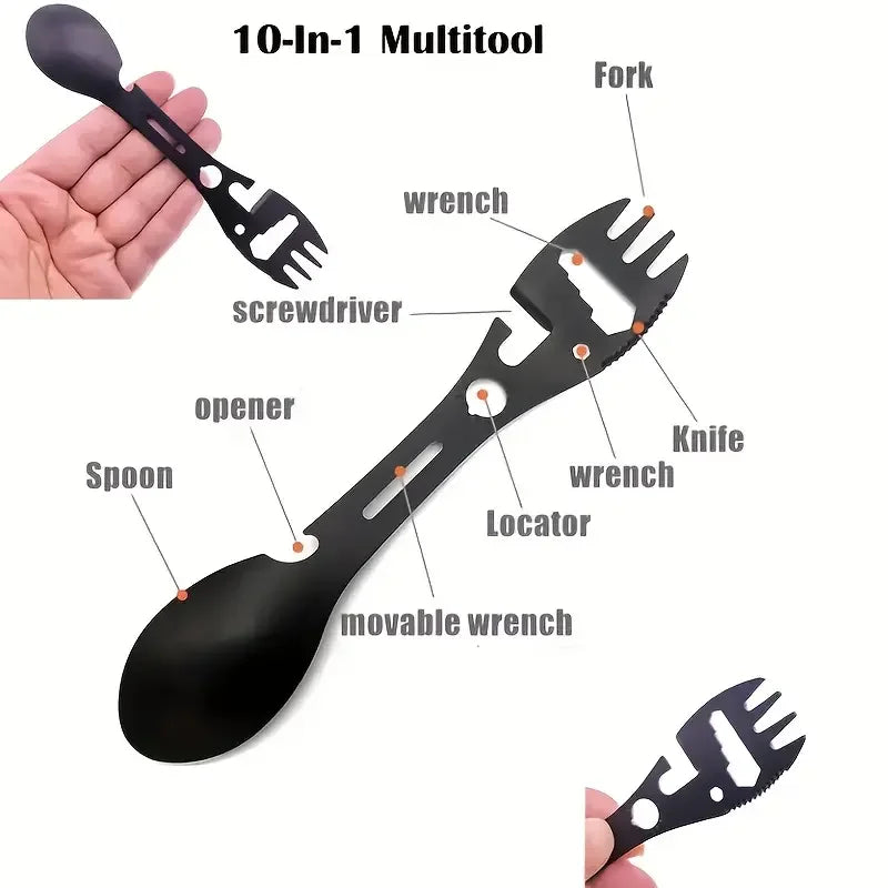 Multi-Tool Camping Utensil Set - Lightweight Fork, Spoon & Bottle Opener for Outdoor Survival